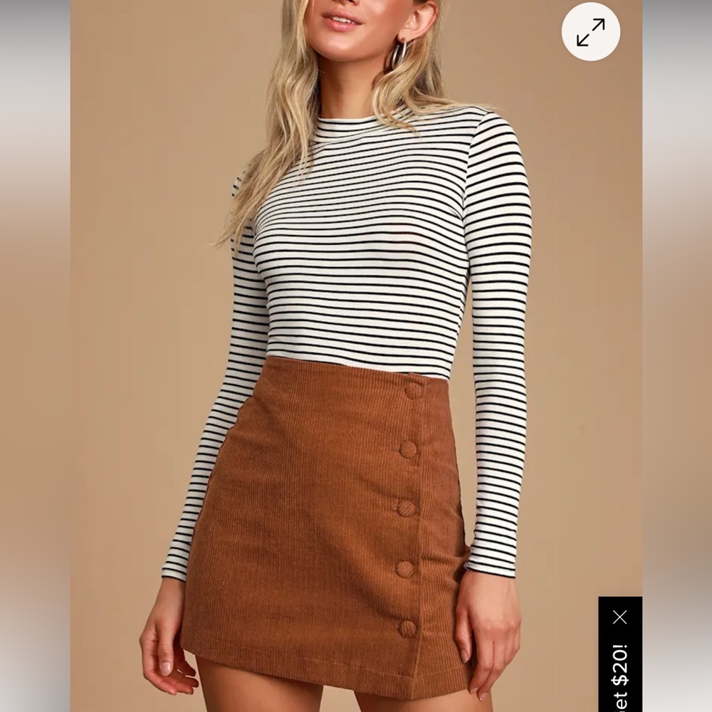 Lulu Rust Brown Button Front Corduroy Skirt